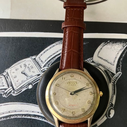 Venus 17 Rubis watch used vintage men's with brown strap