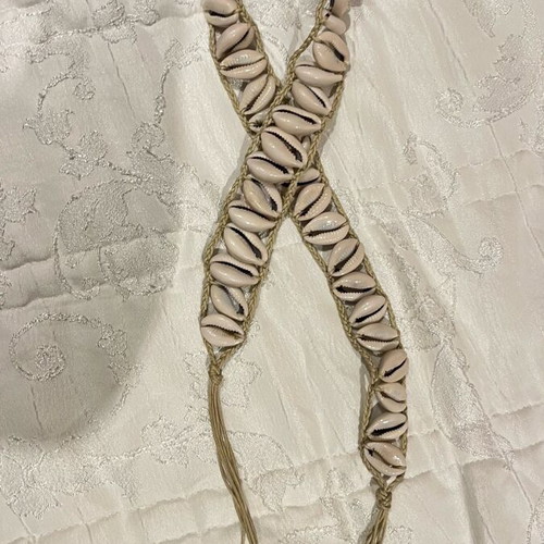Summer belt with shells new, beige adjustable