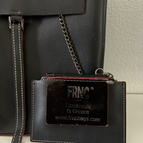 FRNC leather backpack used, black, handmade in Greece with chain wallet