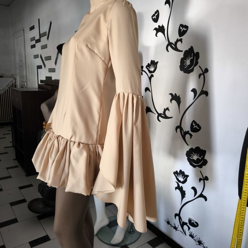 Mini dress beige nude with wide sleeves, new by Niki Nikolaidou