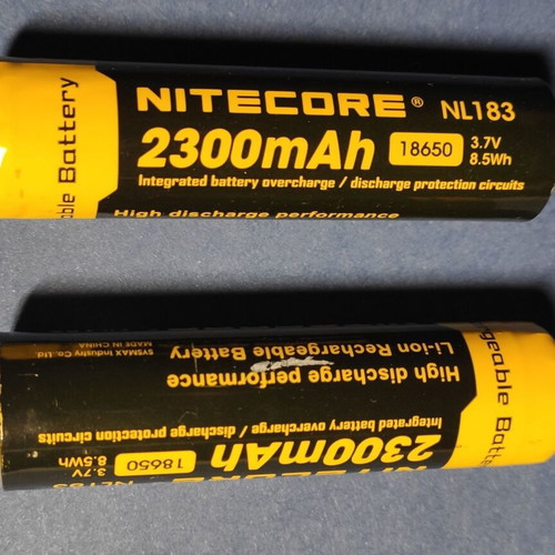 Nitecore NL183 18650 Li-ion batteries like new, 2300mAh, 3.7V, pack of 2