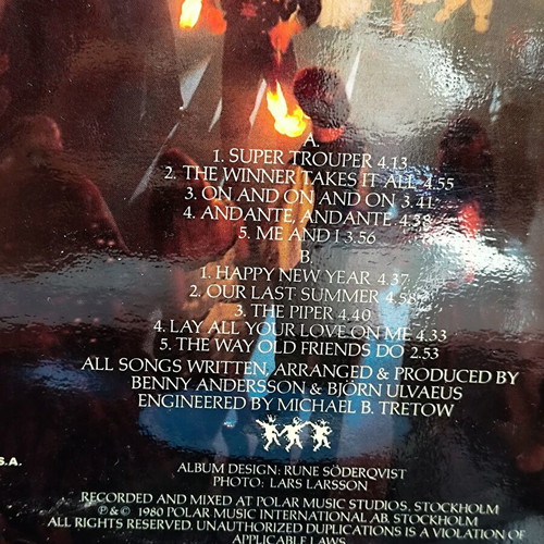 ABBA Super Trouper vinyl LP 1980 Greek edition like new, pop