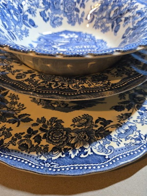 Σετ 3 πιάτων Myott Tonquin England vintage σαν καινούργιο, μπλε transferware