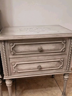 Bedroom dresser vanity used with 2 antique nightstands