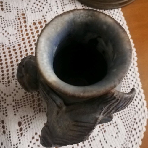 Handmade embossed ceramic vase inspired by Mediterranean sea
