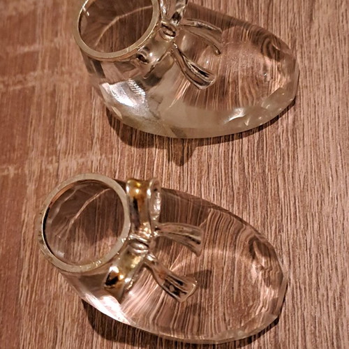 Crystal shoes like new, set of two with steel bow