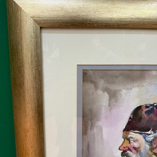 Υδατογραφία Θ. Κένταρχου μεταχειρισμένη, θέμα Γέροντας σε χρυσή κορνίζα