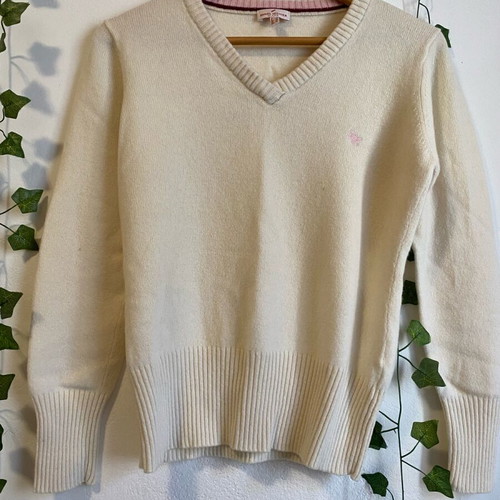 Daniel Hechter sweater used, 100% wool, beige with pink detail