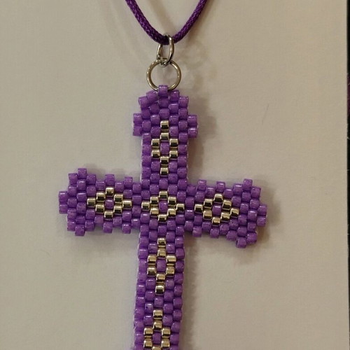 Cross with Delica Miyuki beads handmade, multicolor