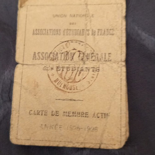 Student ID 1926 used, Greek student in Mulhouse France with photo and stamp
