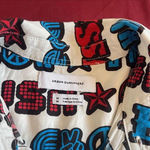 Urban Outfitters men's button-up printed shirt “F Yeah” size M like new, colorful