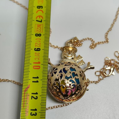 Snowman Pendant Necklace with Colorful Pom Poms like new, gold tone
