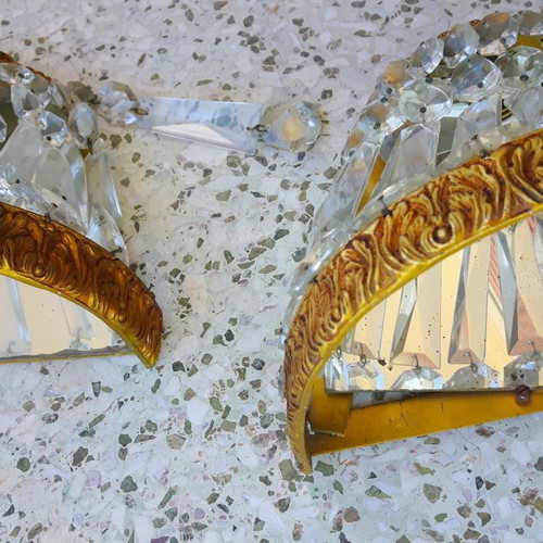 Crystal wall lights used, vintage pair 1950-1960