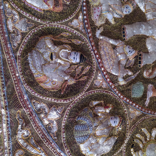 Kalaga used tapestry from Myanmar with embossed zodiac motifs