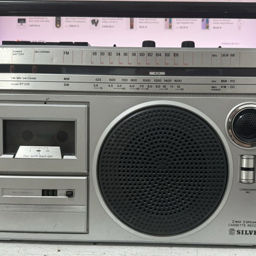 Silver RT335 vintage portable radio cassette player 1980s
