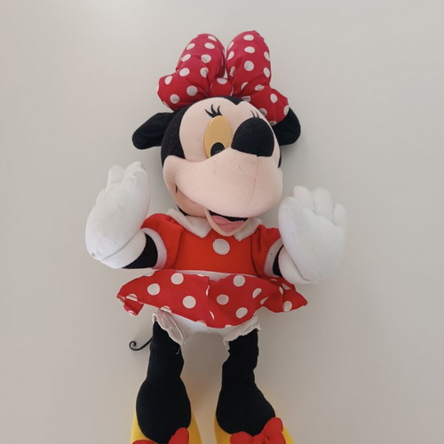 Minnie Mouse plush doll in red polka dot dress, Disney