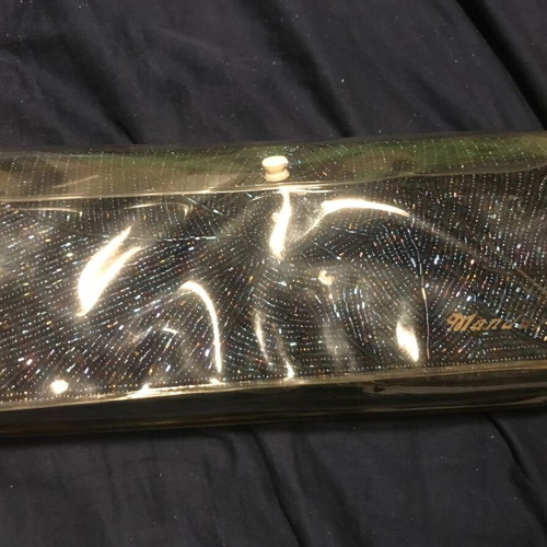Mandarini evening bag clutch with iridescent beads new, blue satin