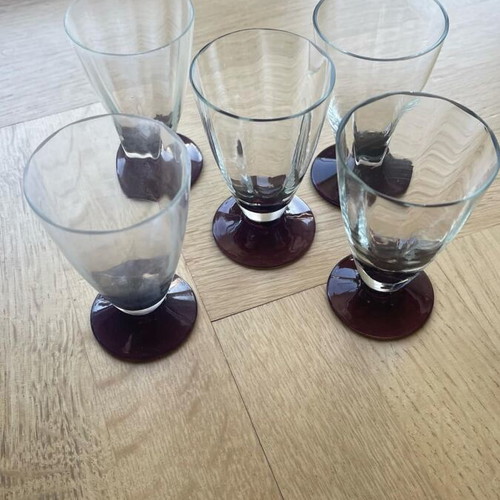 Glasses modern with purple base like new, pack of 5