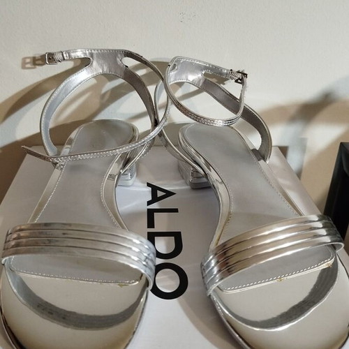 Aldo Izzy Mirror sandals new silver size 40 with 3 cm heel