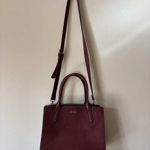 Kem tote handbag used, burgundy with detachable strap