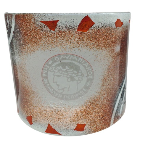 Handmade glass Olympiakos decorative item new, size 25x15 cm