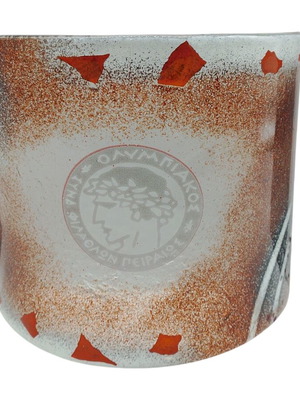 Handmade glass Olympiakos decorative item new, size 25x15 cm