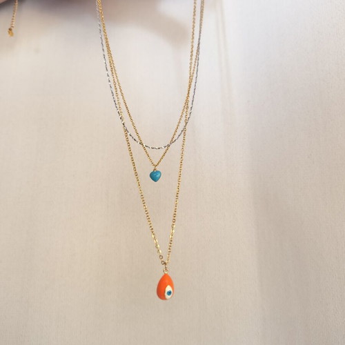 Women's necklace with eye and heart pendants