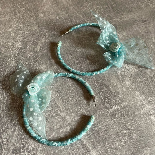 Children's earrings with fabric flowers like new, turquoise