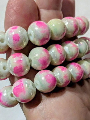 Set of 3 handmade bracelets with solid glass beads fuchsia and white, like new