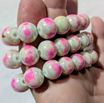 Set of 3 handmade bracelets with solid glass beads fuchsia and white, like new
