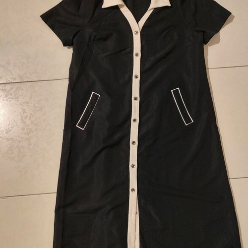 SHEIN Curve Maxi Black Shirt Dress with White Details, 1XL