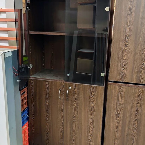 Sato bookcase glass and wood like new with 2 shelves