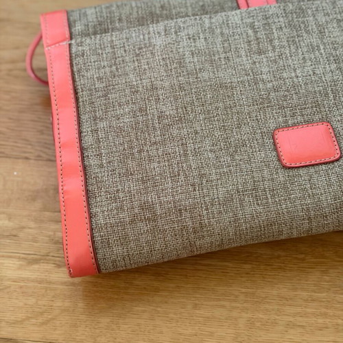 Clutch bag summer, new, linen-like material, orange and beige