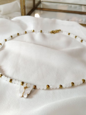 Choker new with white crystals and butterfly handmade