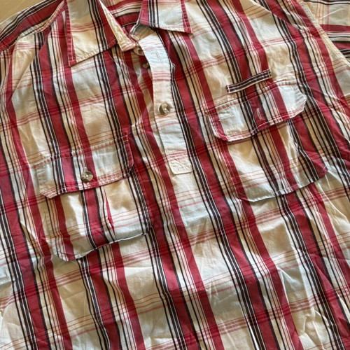 Glou men's red and white plaid cotton shirt XL like new