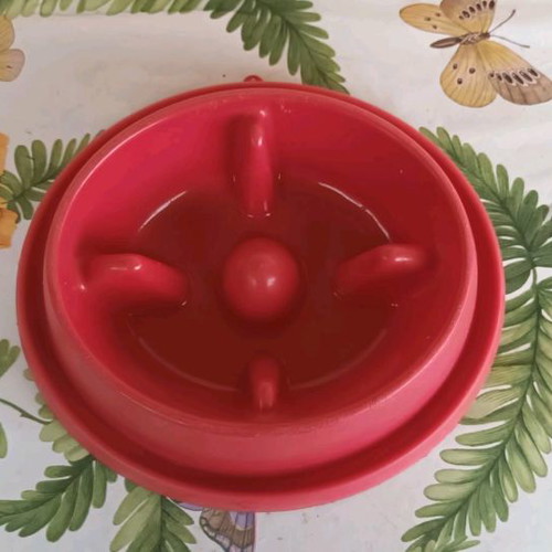 Slow feeder bowl used, medium size, fuchsia