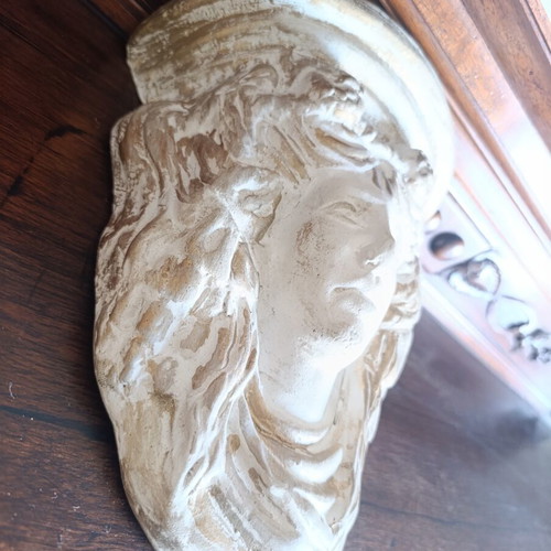 Vintage Art Nouveau wall corbel shelf with female figure