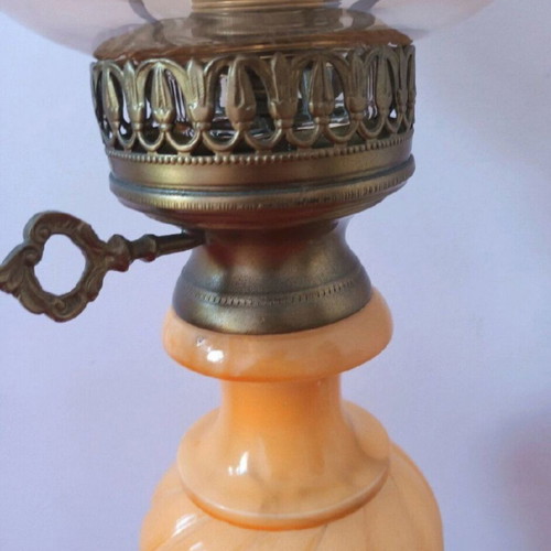Italian table lamp used, heavy alabaster with crystal shade
