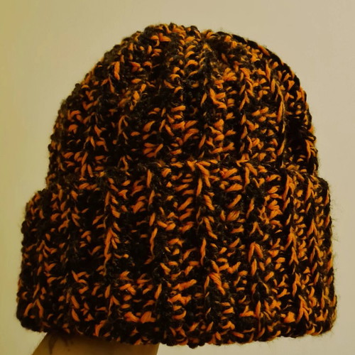 Handmade beanie new, black and orange