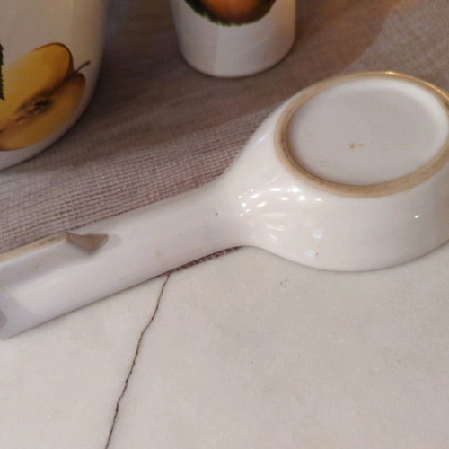 Ceramic biscuit jar set used with spoon and bottle