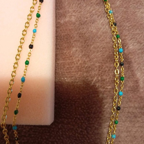 Handmade long necklace new with steel chain and hand-painted stone