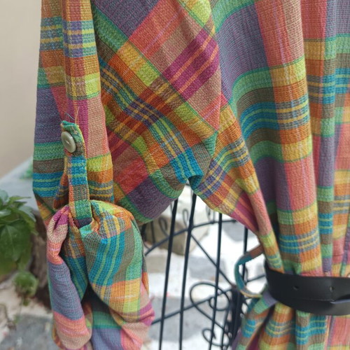 Maxi dress colorful check viscose 33% size S/M new with belt