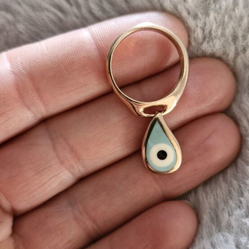 Very Gavello K9 gold ring with eye, size 51, turquoise and gold
