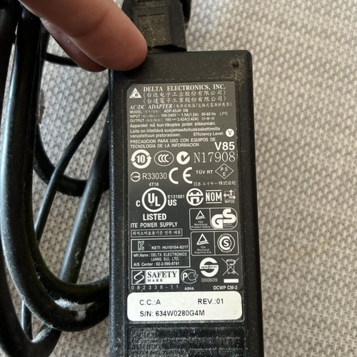Delta Electronics AC/DC Adapter laptop charger used, model ADP-65JH DB