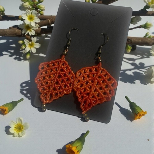 Macrame Earrings New Leaf Shape Orange