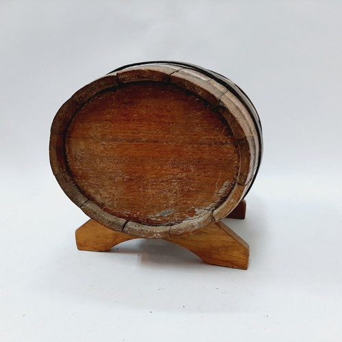 Vintage oak barrel USSR 70s with stand, 18×14×15 cm