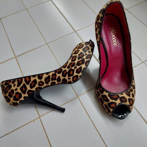 Rococo Leopard Peep Toe Pony-Hair Heels Size 38 Like New