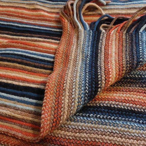 Wool scarf used, multicolored blue and red
