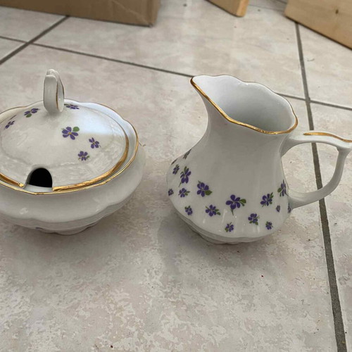 Scherzer Bavaria porcelain tea set used with 6 cups and saucers
