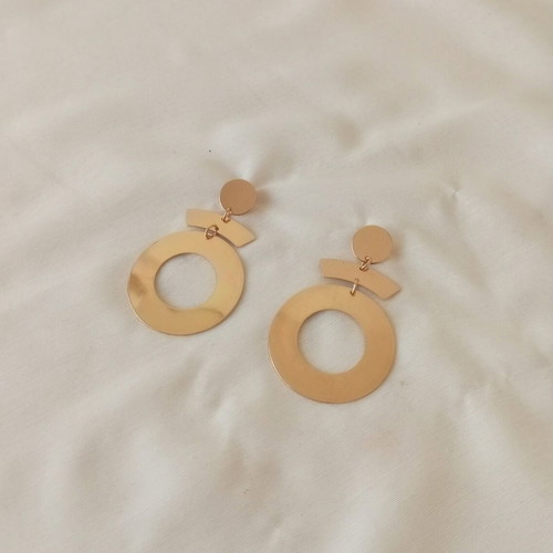 Large Gold Earrings with Geometric Circles Mirror Finish, new